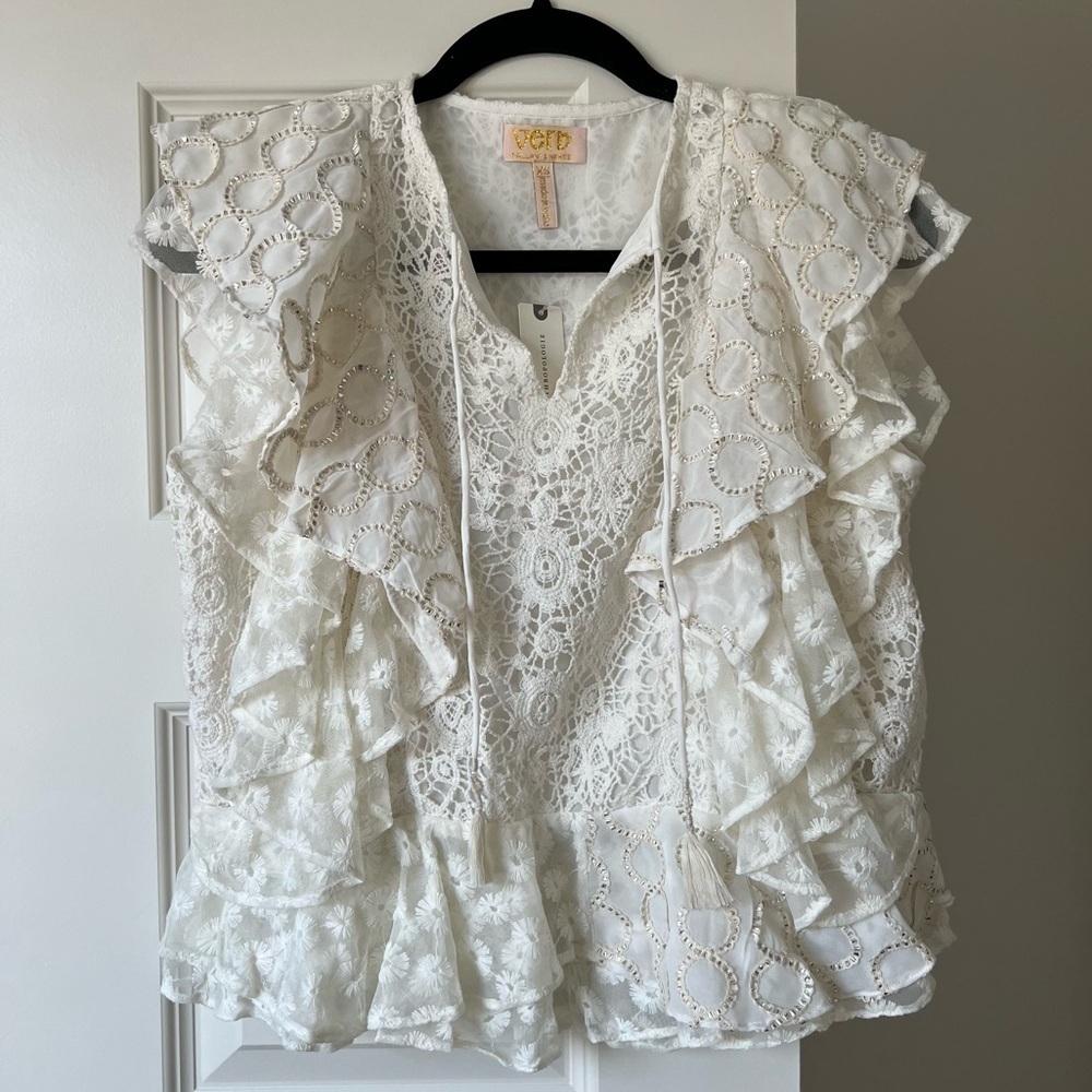 Anthropologie Verb Ruffled Lace Ivory Blouse - Size XS